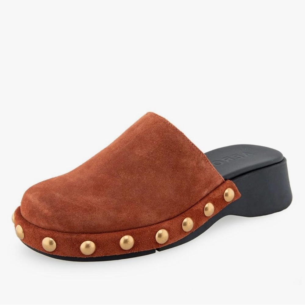 AEROSOLES Rust Suede Mules with Gold Studs